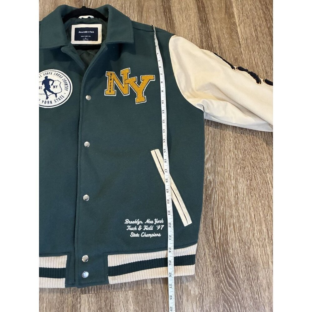 Abercrombie & Fitch Varsity Letterman Jacket Green NY Size Large - Picture 10 of 10